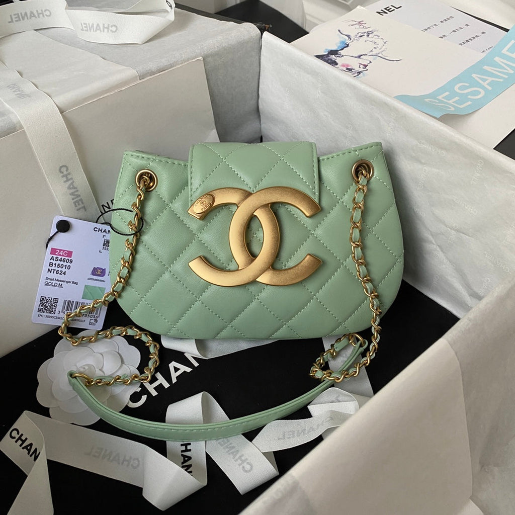 Chanel AS4609 Small messenger bag Lambskin gold-tone metal Green