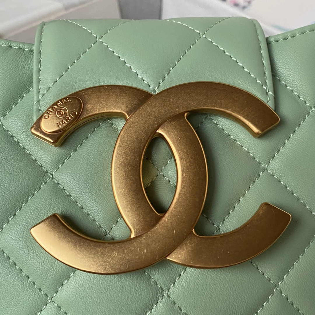 Chanel AS4609 Small messenger bag Lambskin gold-tone metal Green