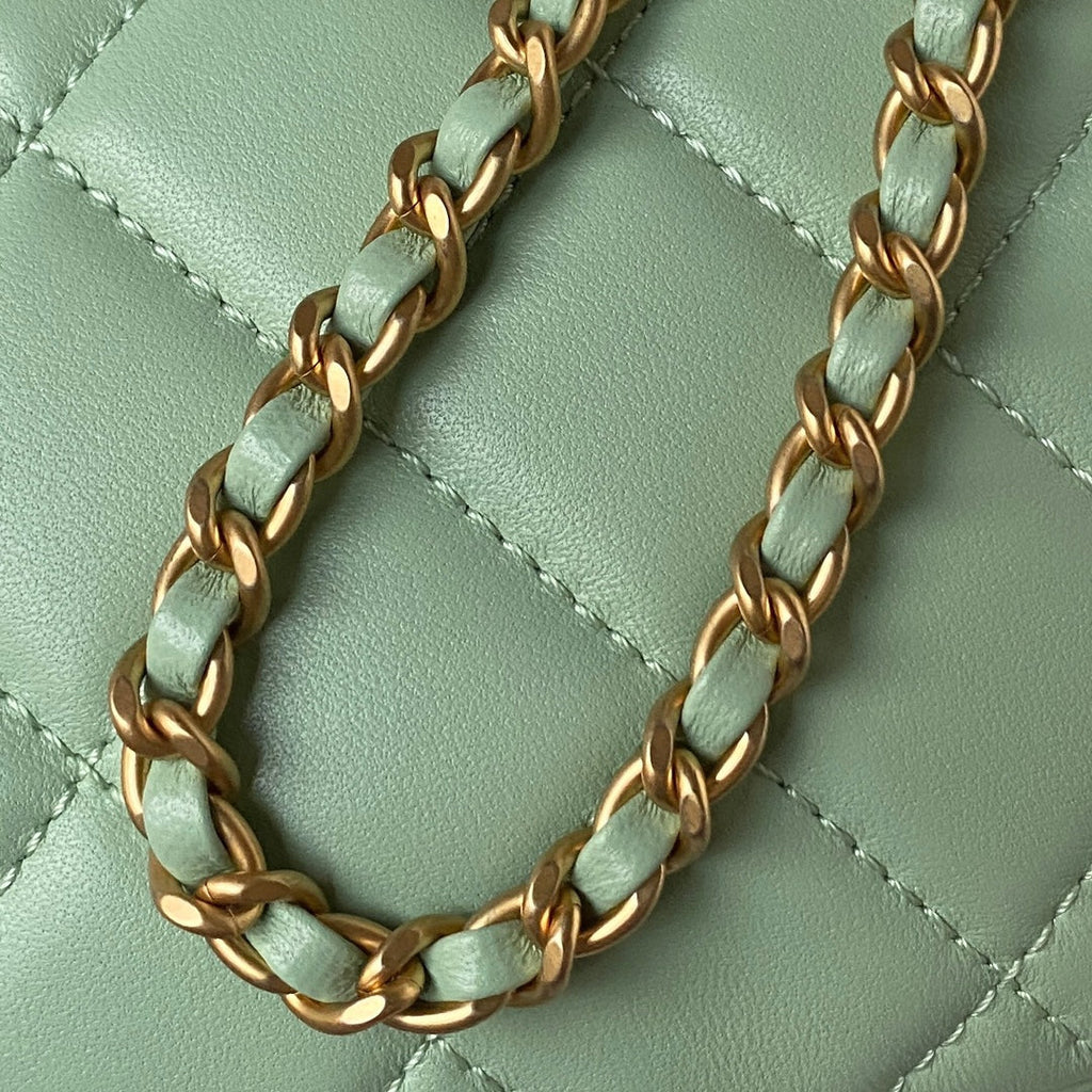 Chanel AS4609 Small messenger bag Lambskin gold-tone metal Green