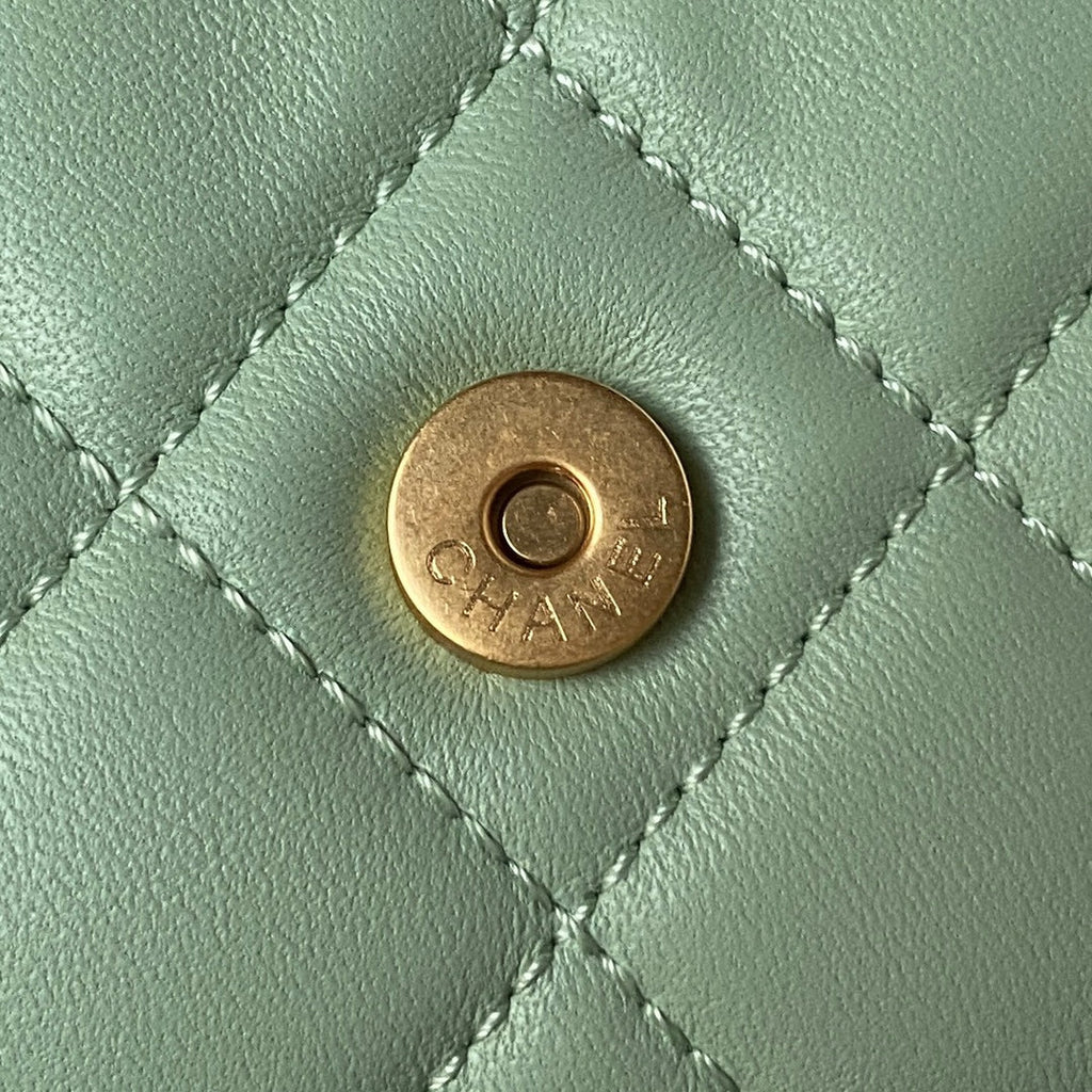 Chanel AS4609 Small messenger bag Lambskin gold-tone metal Green