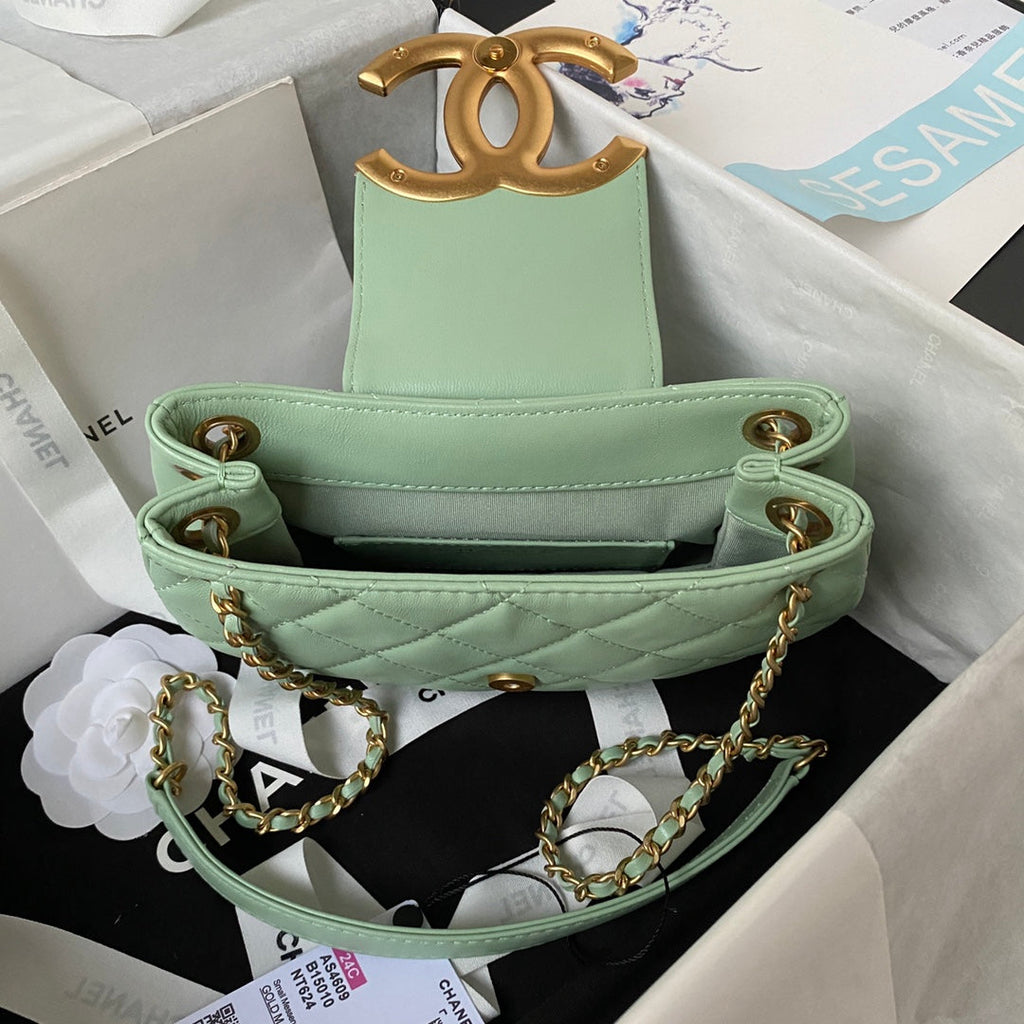 Chanel AS4609 Small messenger bag Lambskin gold-tone metal Green