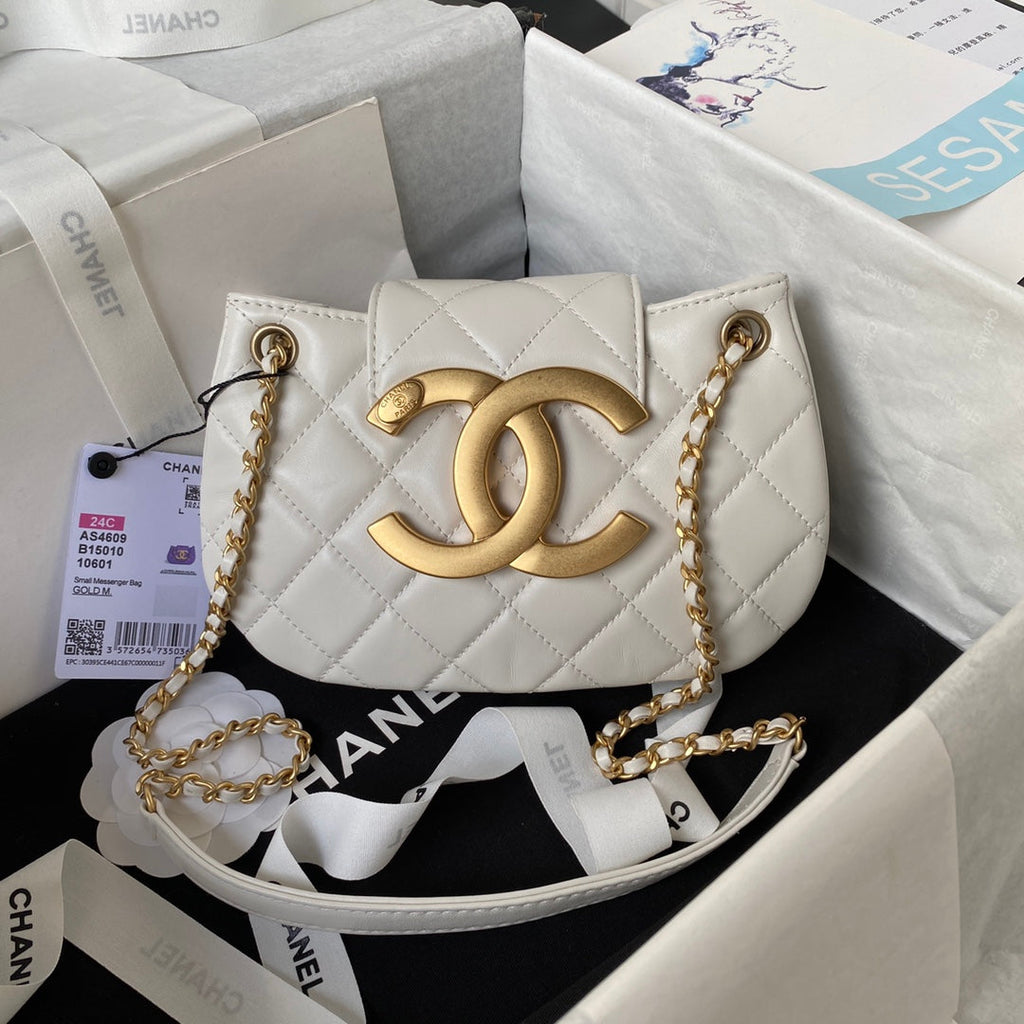 Chanel AS4609 Small messenger bag Lambskin gold-tone metal Beige