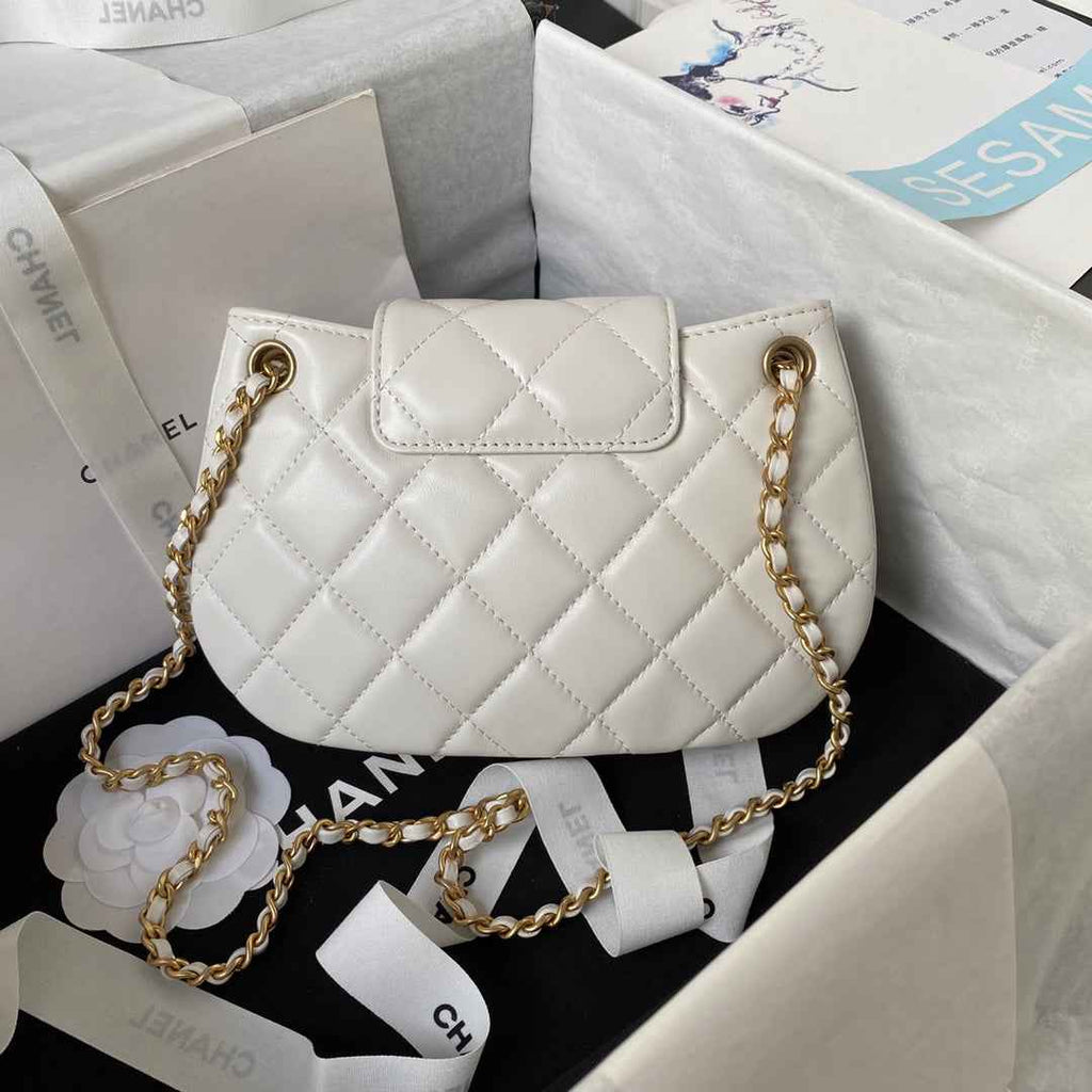 Chanel AS4609 Small messenger bag Lambskin gold-tone metal Beige