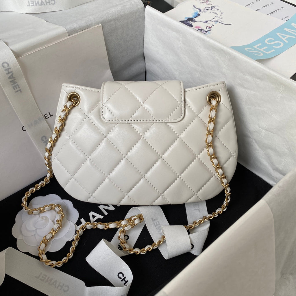 Chanel AS4609 Small messenger bag Lambskin gold-tone metal Beige