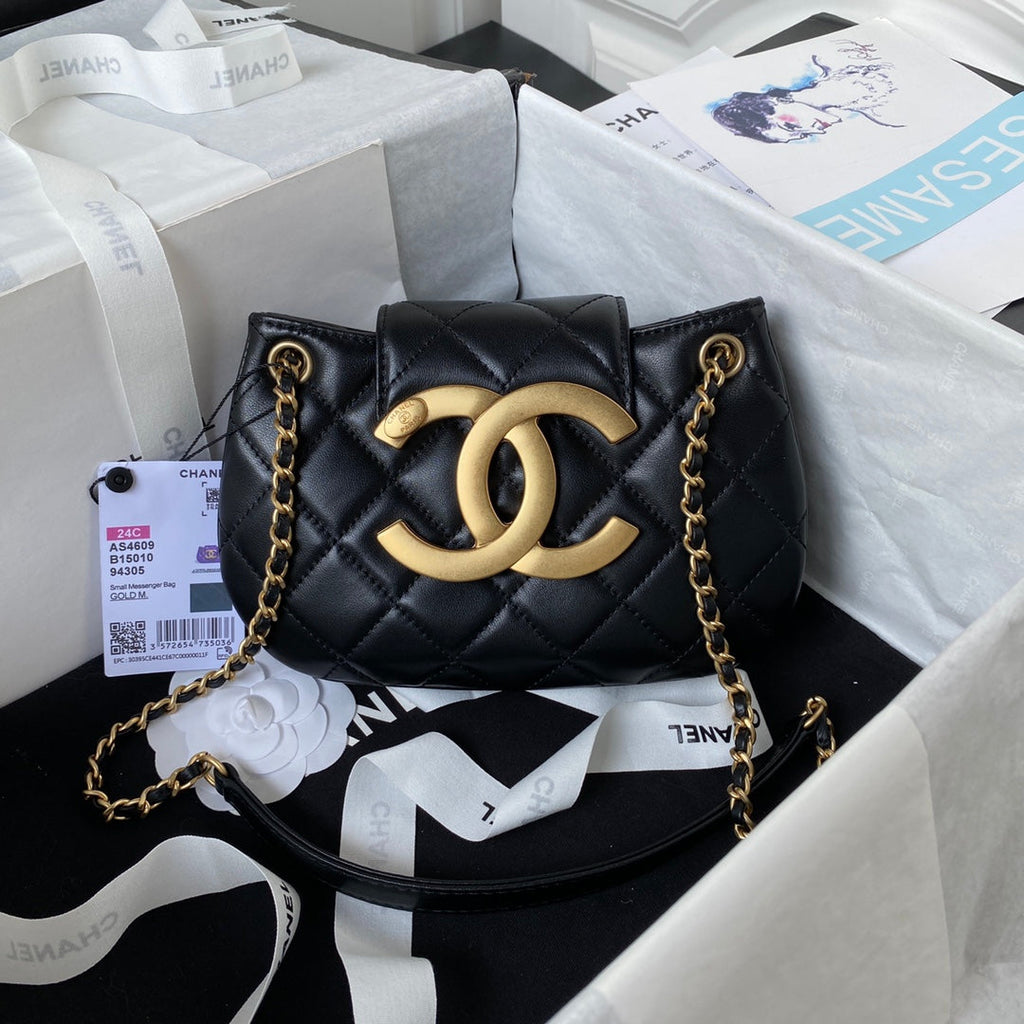 Chanel AS4609 Small messenger bag Lambskin gold-tone metal black