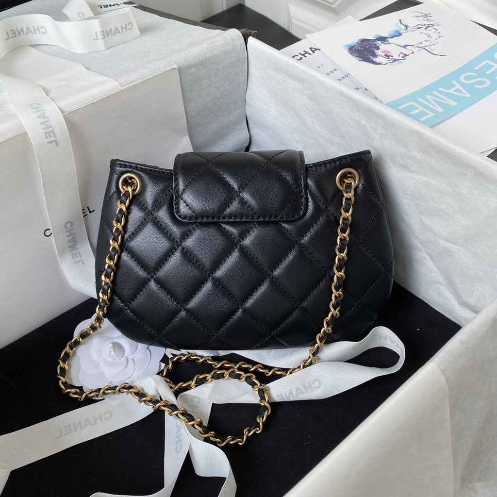 Chanel AS4609 Small messenger bag Lambskin gold-tone metal black