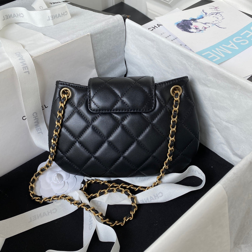Chanel AS4609 Small messenger bag Lambskin gold-tone metal black