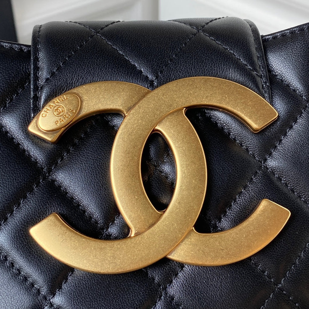 Chanel AS4609 Small messenger bag Lambskin gold-tone metal black