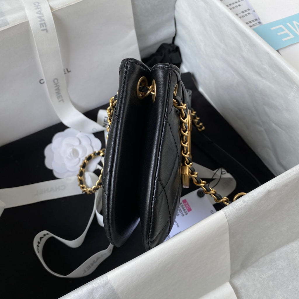 Chanel AS4609 Small messenger bag Lambskin gold-tone metal black