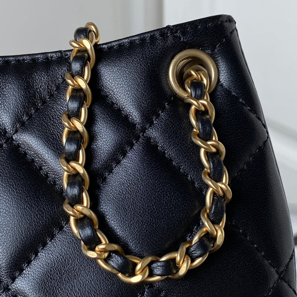 Chanel AS4609 Small messenger bag Lambskin gold-tone metal black