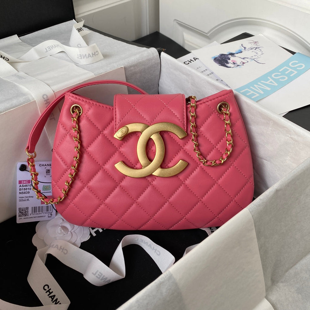 Chanel AS4610 Small messenger bag Lambskin gold-tone metal Pink