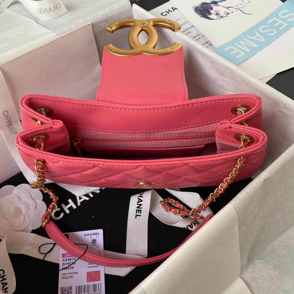 Chanel AS4610 Small messenger bag Lambskin gold-tone metal Pink