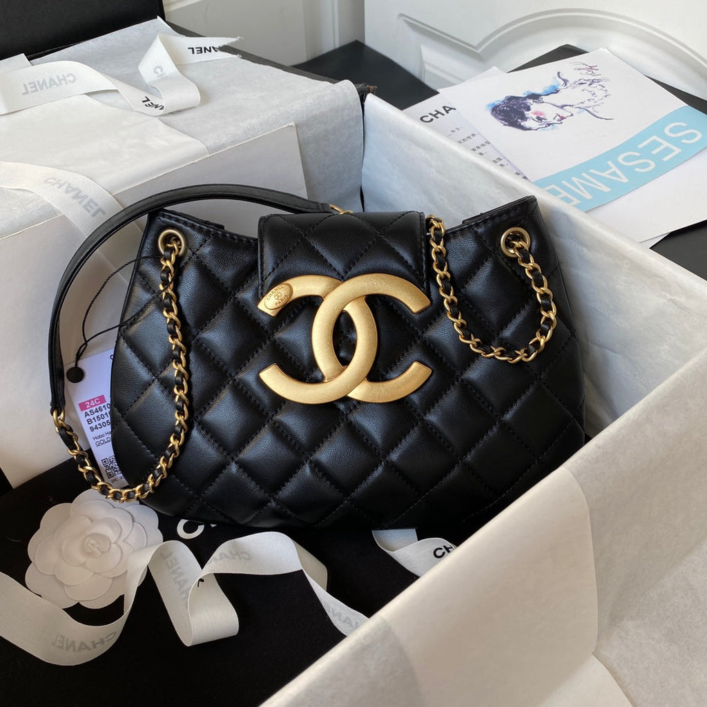 Chanel AS4610 Small messenger bag Lambskin gold-tone metal Black