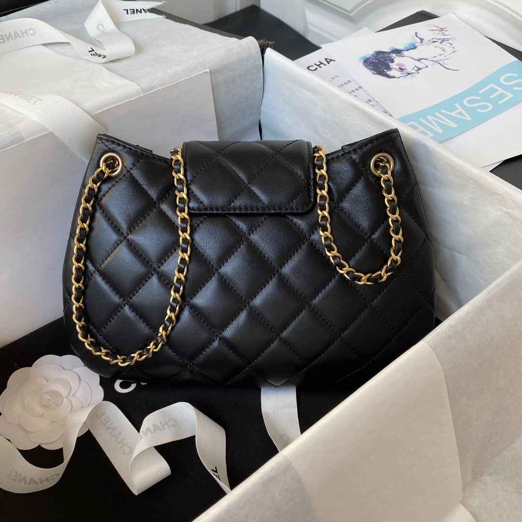 Chanel AS4610 Small messenger bag Lambskin gold-tone metal Black
