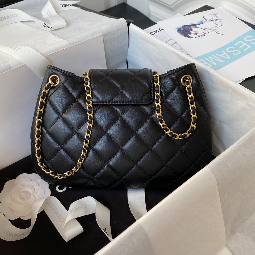 Chanel AS4610 Small messenger bag Lambskin gold-tone metal Black