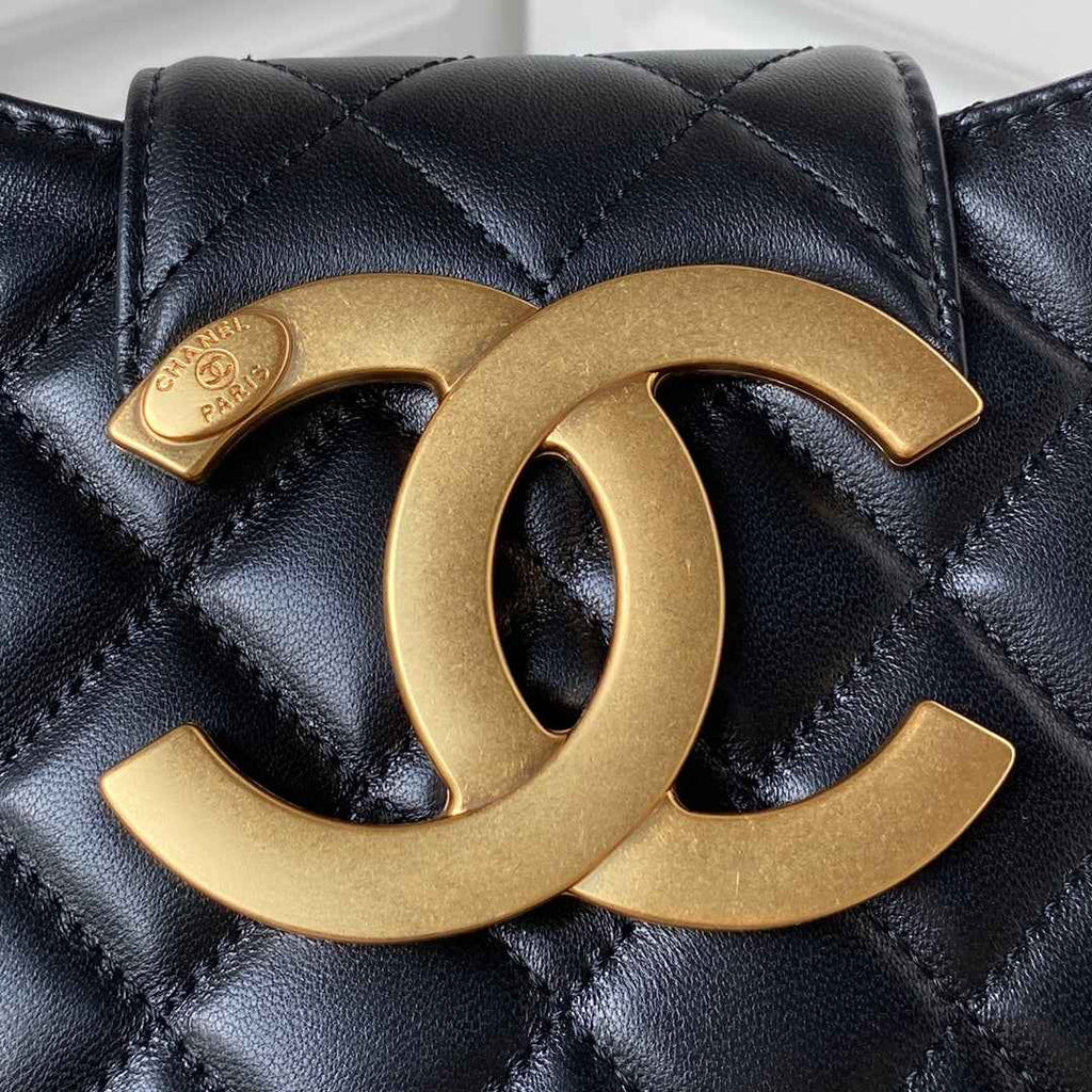 Chanel AS4610 Small messenger bag Lambskin gold-tone metal Black