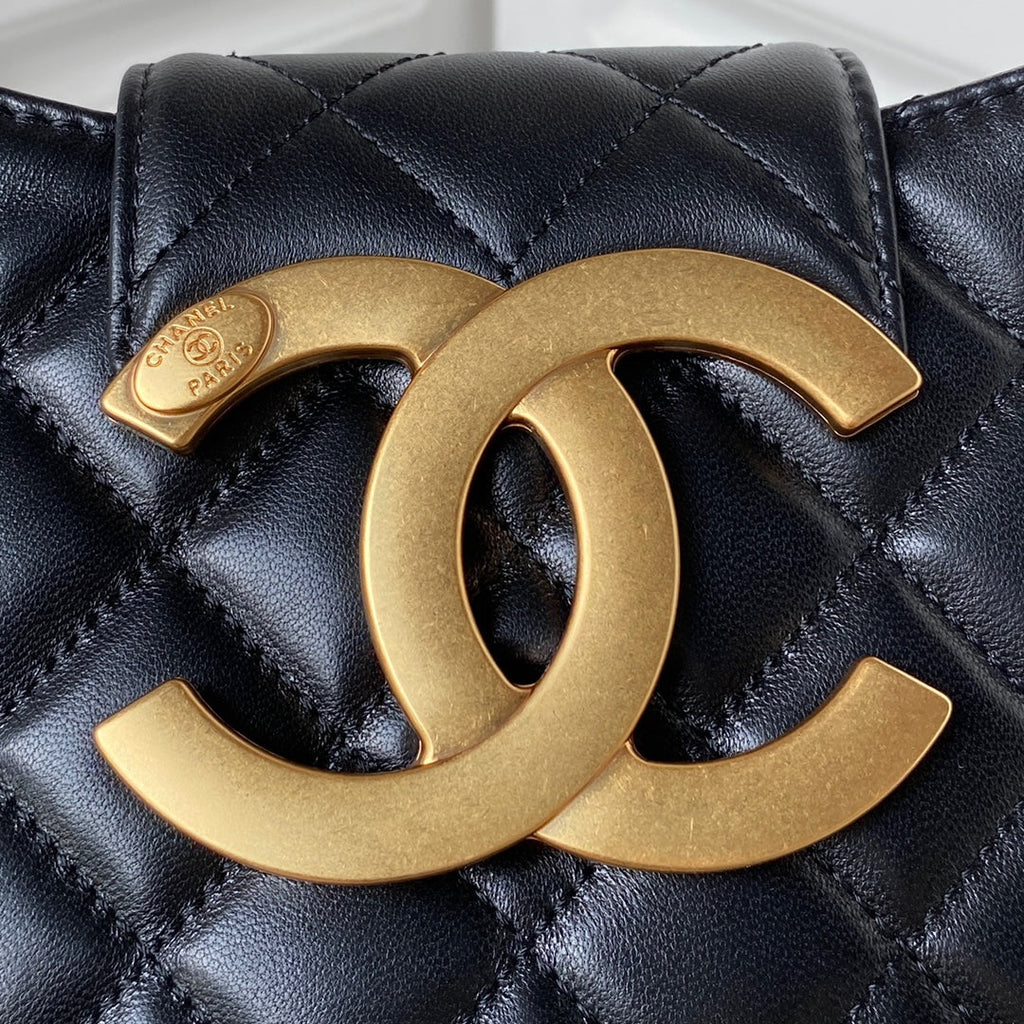 Chanel AS4610 Small messenger bag Lambskin gold-tone metal Black