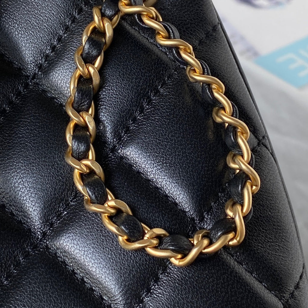 Chanel AS4610 Small messenger bag Lambskin gold-tone metal Black
