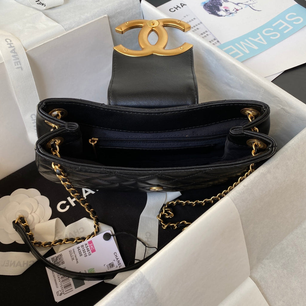 Chanel AS4610 Small messenger bag Lambskin gold-tone metal Black