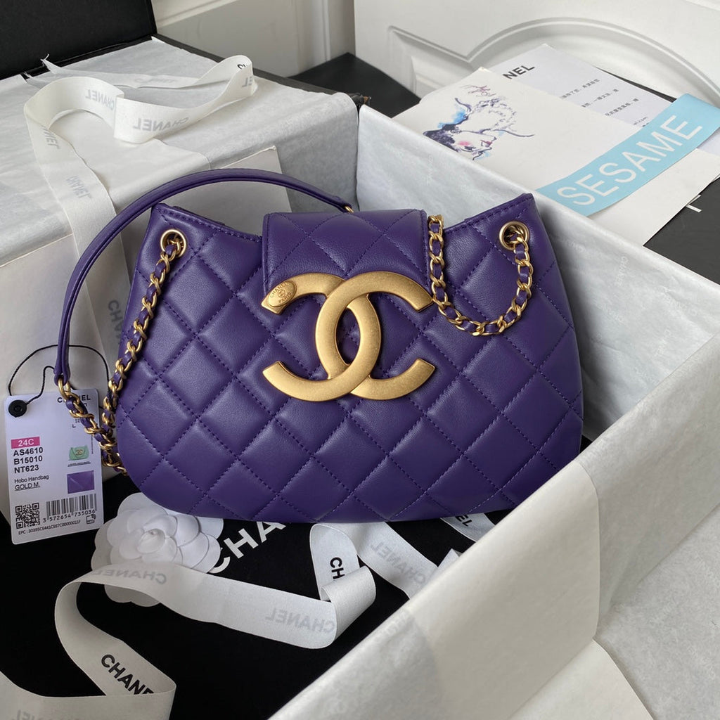 Chanel AS4610 Small messenger bag Lambskin gold-tone metal Purple