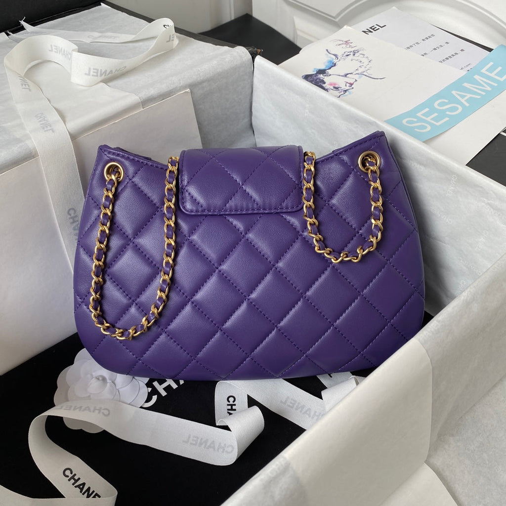 Chanel AS4610 Small messenger bag Lambskin gold-tone metal Purple