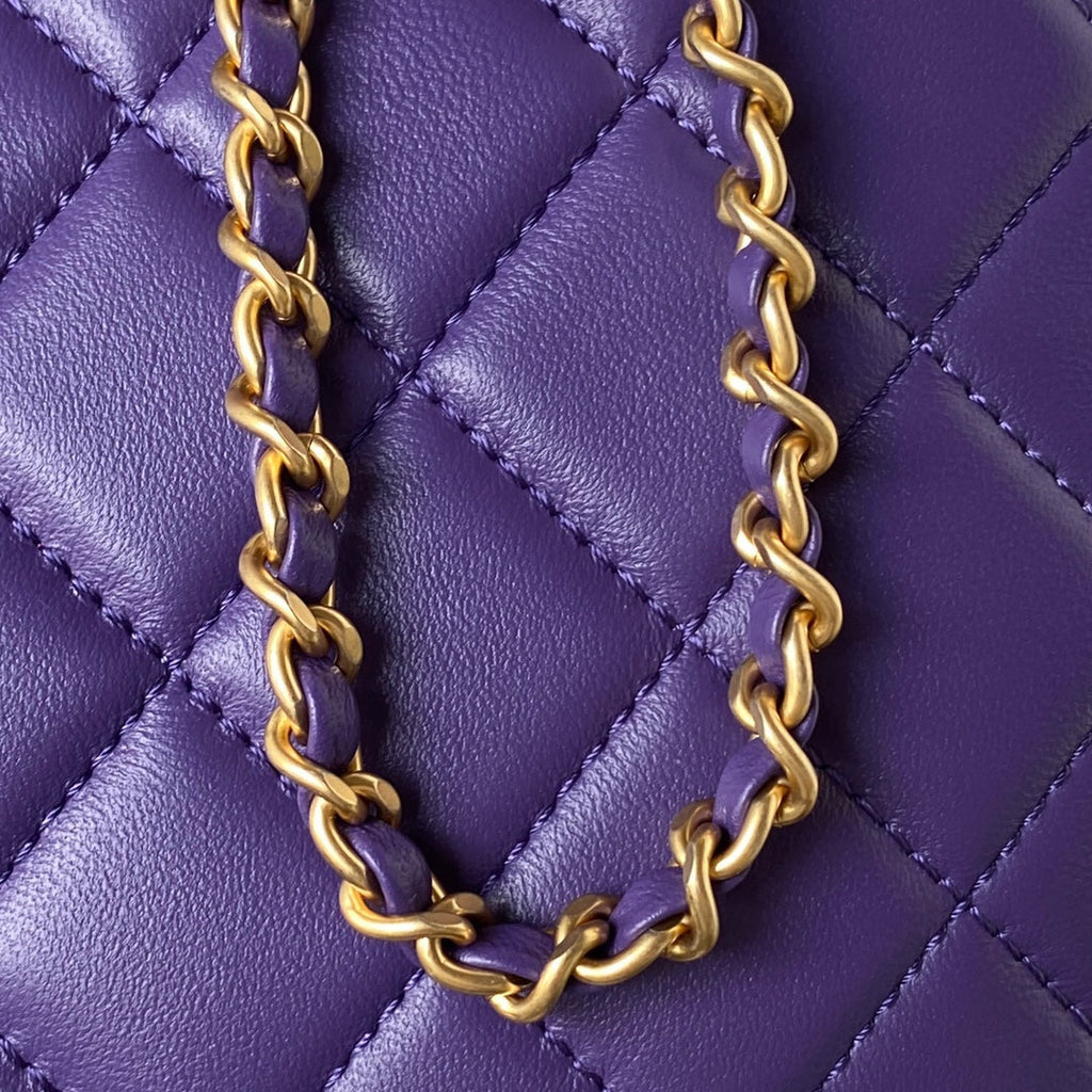 Chanel AS4610 Small messenger bag Lambskin gold-tone metal Purple