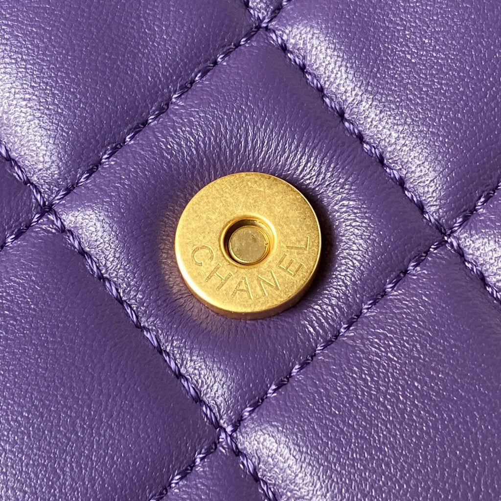 Chanel AS4610 Small messenger bag Lambskin gold-tone metal Purple
