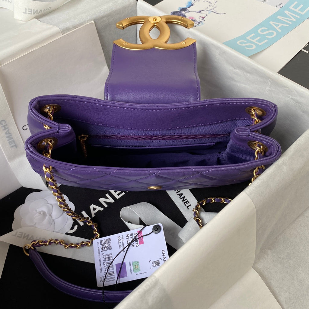 Chanel AS4610 Small messenger bag Lambskin gold-tone metal Purple