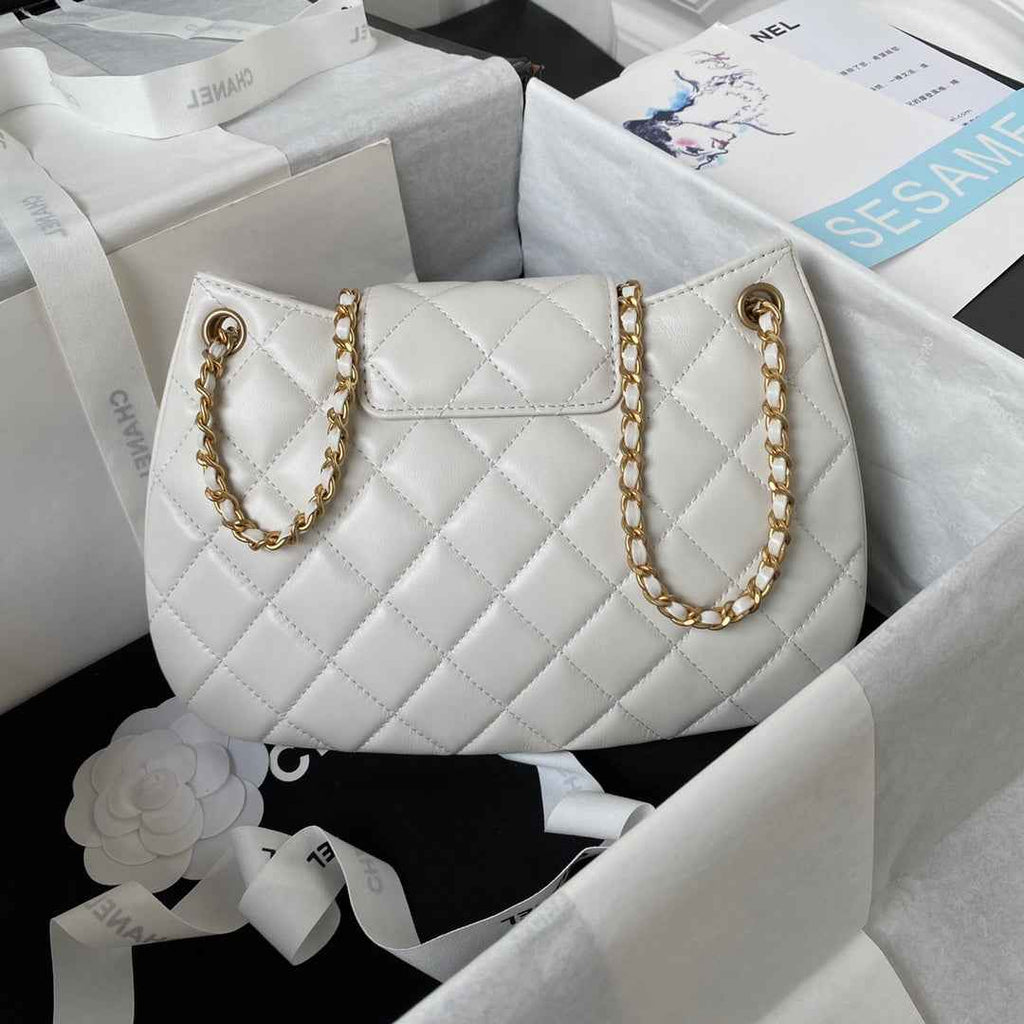 Chanel AS4610 Small messenger bag Lambskin gold-tone metal Beige