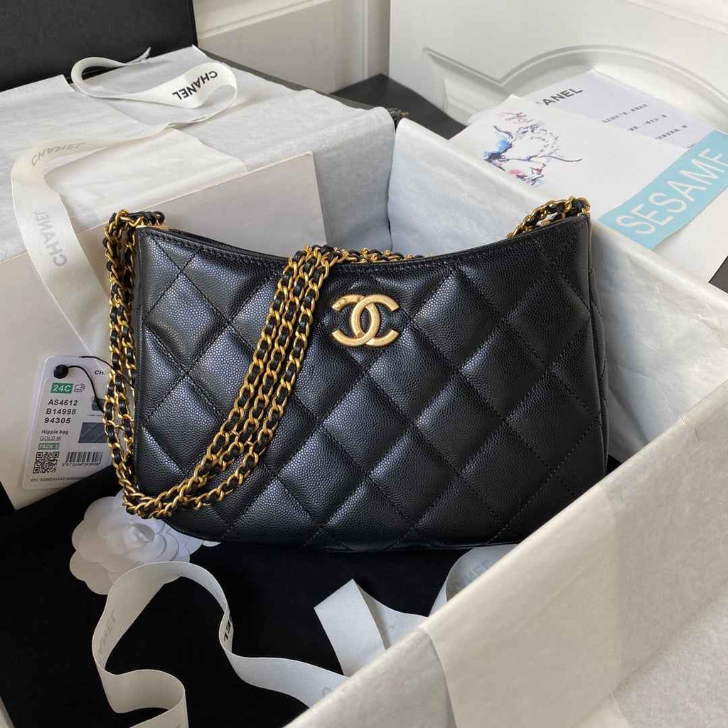 Chanel AS4612 Hobo Bag Grained Calfskin Black