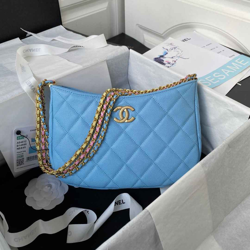 Chanel AS4612 Hobo Bag Grained Calfskin Blue