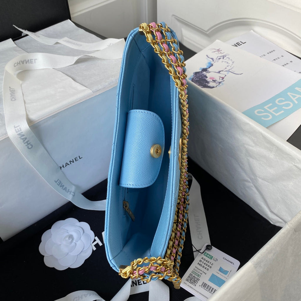 Chanel AS4612 Hobo Bag Grained Calfskin Blue