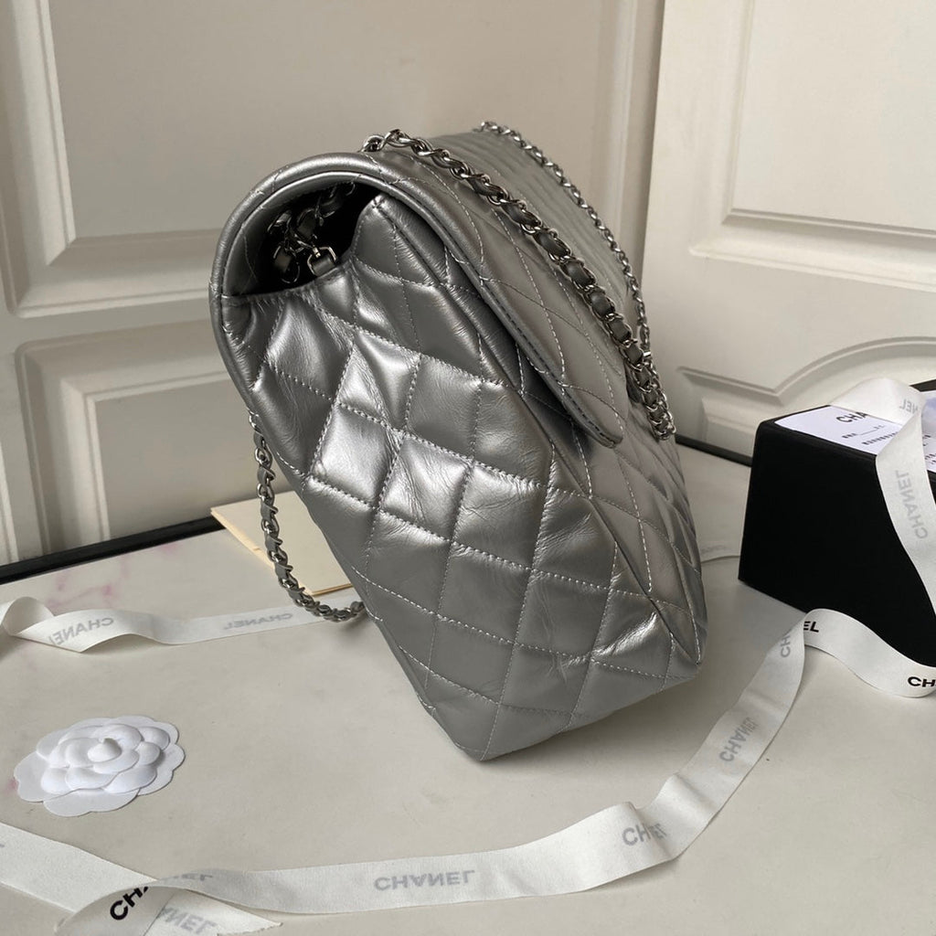 Chanel AS4661 MAXI Flap Cruise Bag Lambskin Silver