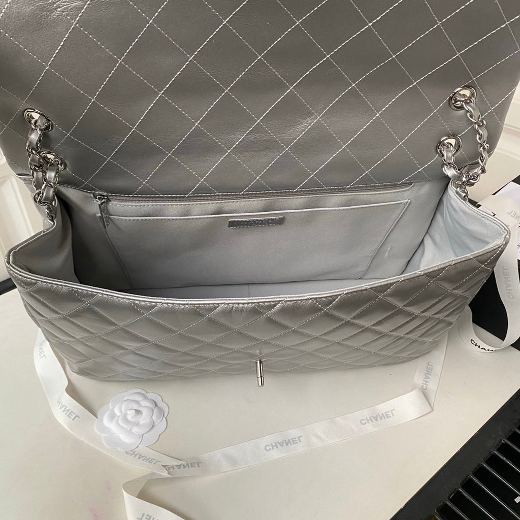 Chanel AS4661 MAXI Flap Cruise Bag Lambskin Silver