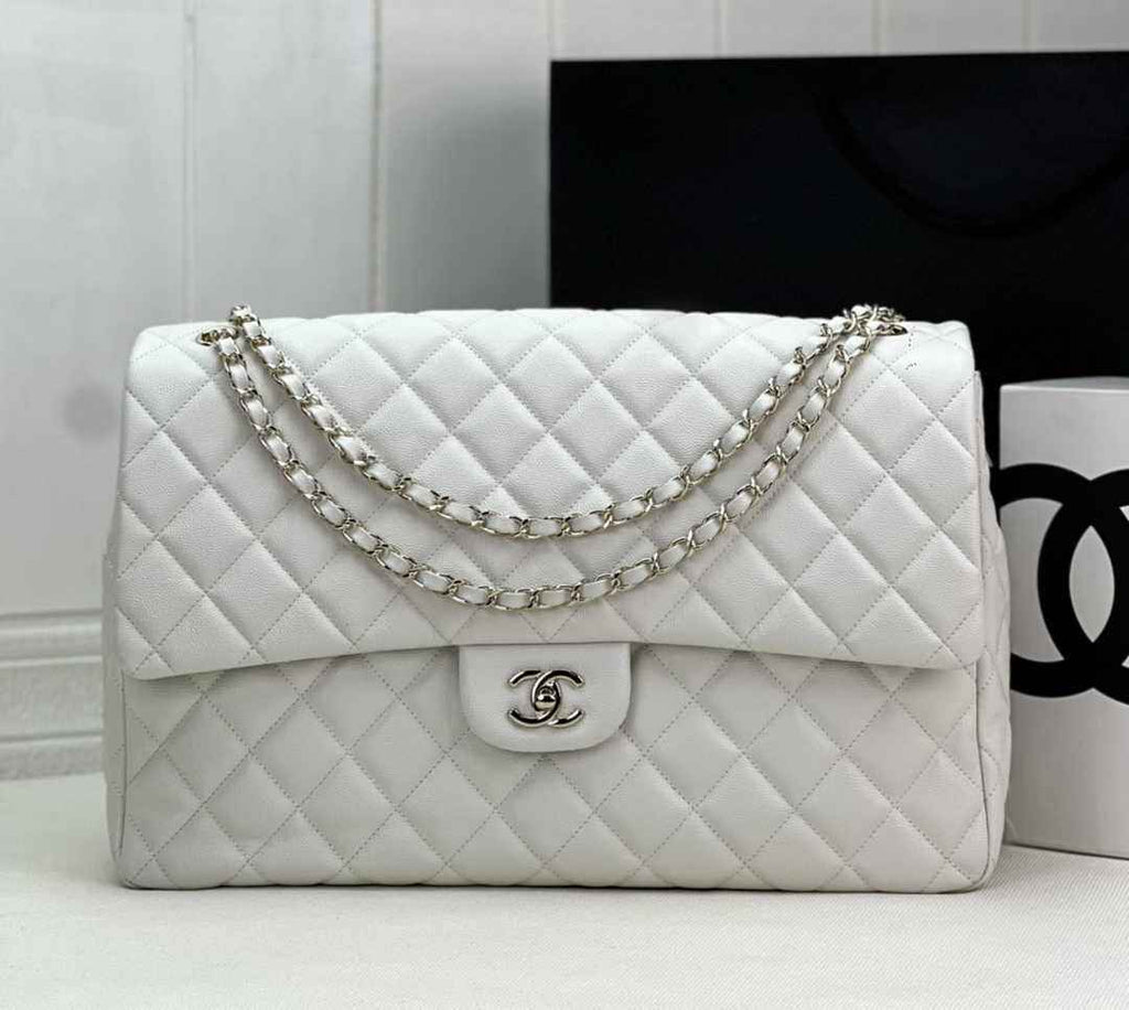 Chanel AS4661 MAXI Flap Cruise Bag White Calfskin Gold