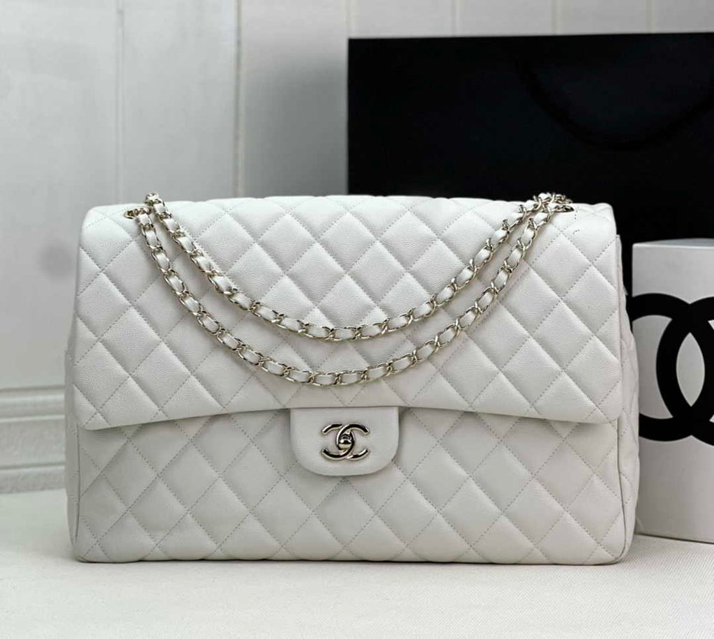 Chanel AS4661 MAXI Flap Cruise Bag White Calfskin Gold