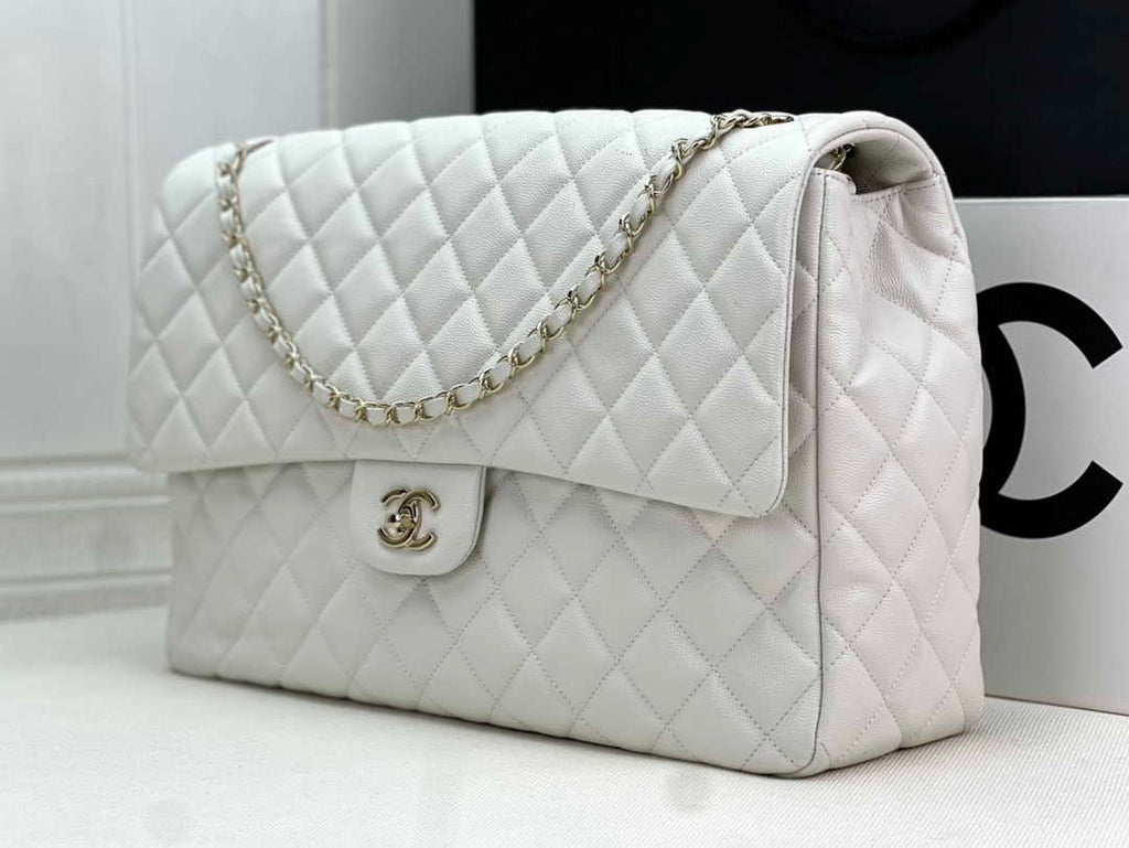 Chanel AS4661 MAXI Flap Cruise Bag White Calfskin Gold