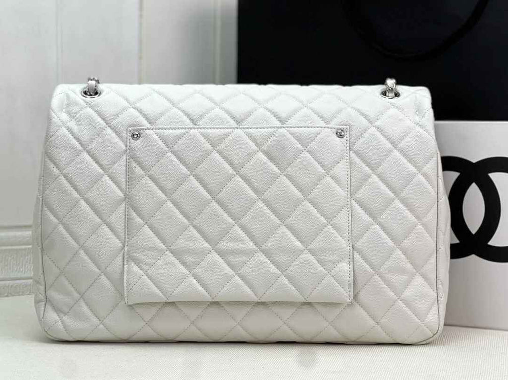 Chanel AS4661 MAXI Flap Cruise Bag White Calfskin Silver