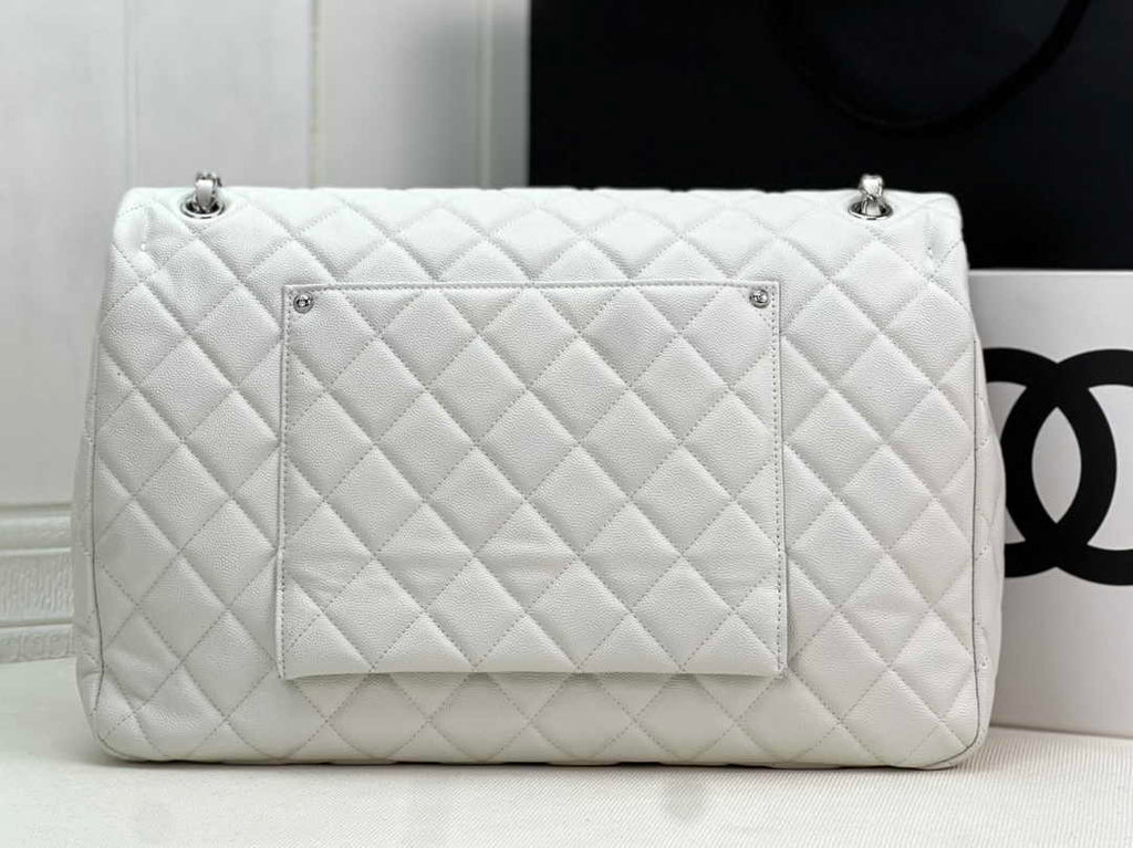 Chanel AS4661 MAXI Flap Cruise Bag White Calfskin Silver