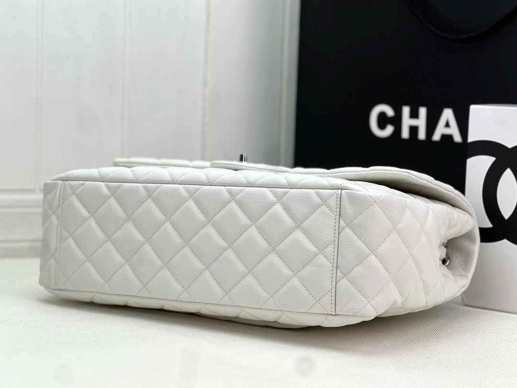 Chanel AS4661 MAXI Flap Cruise Bag White Calfskin Silver