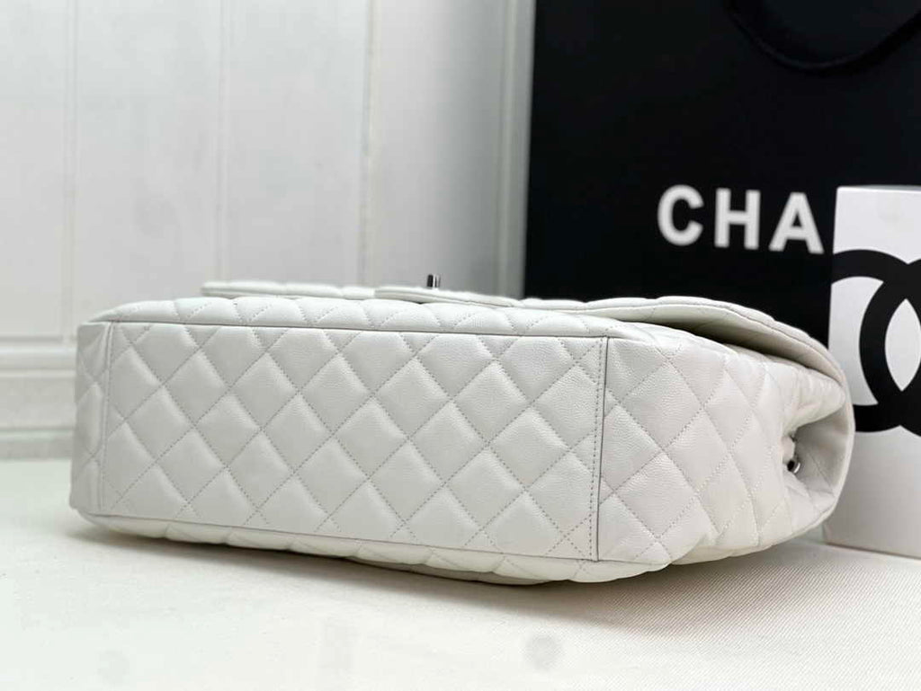 Chanel AS4661 MAXI Flap Cruise Bag White Calfskin Silver