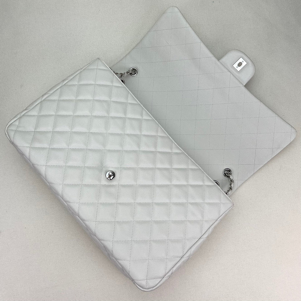 Chanel AS4661 MAXI Flap Cruise Bag White Calfskin Silver