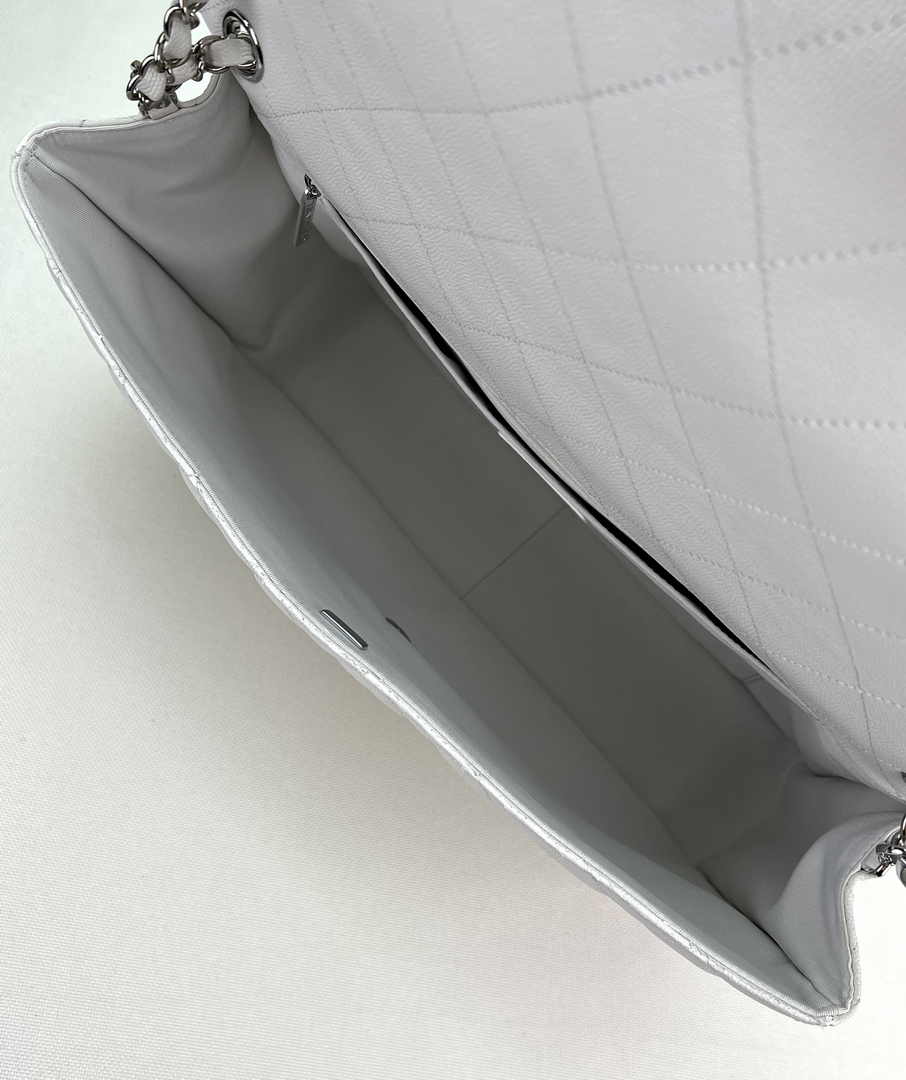 Chanel AS4661 MAXI Flap Cruise Bag White Calfskin Silver