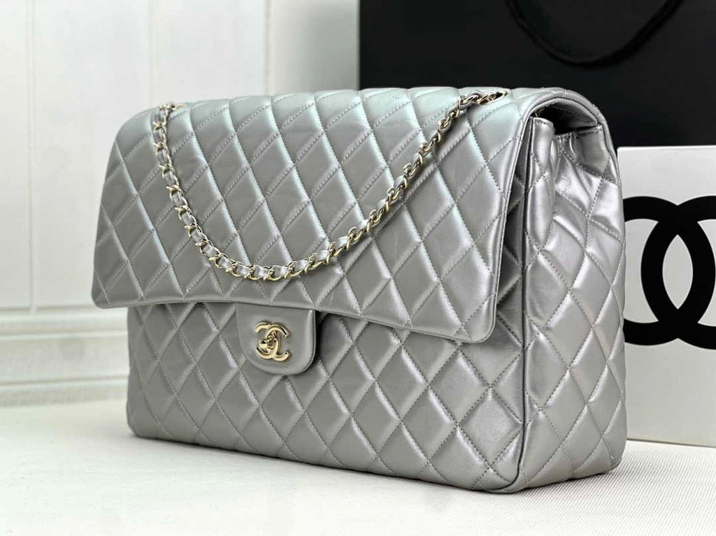 Chanel AS4661 MAXI Flap Cruise Bag Silver Lambskin Gold