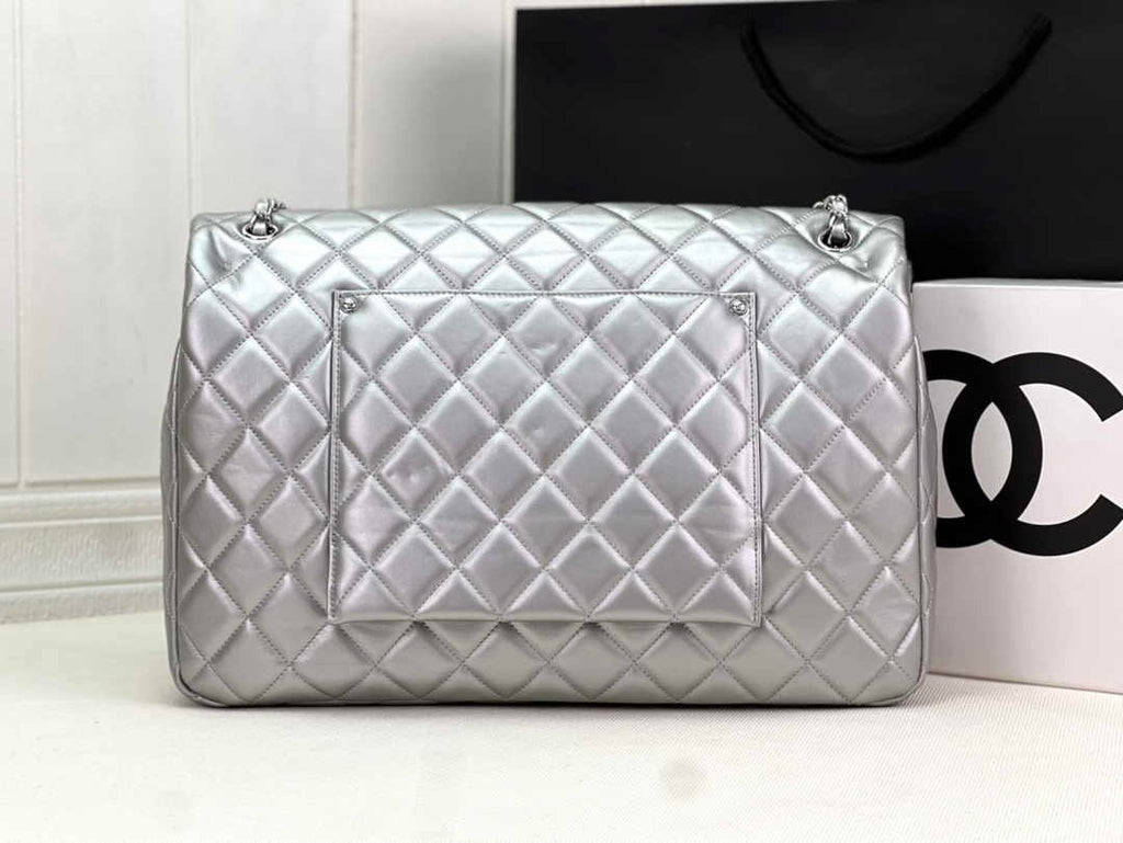 Chanel AS4661 MAXI Flap Cruise Bag Silver Lambskin Gold