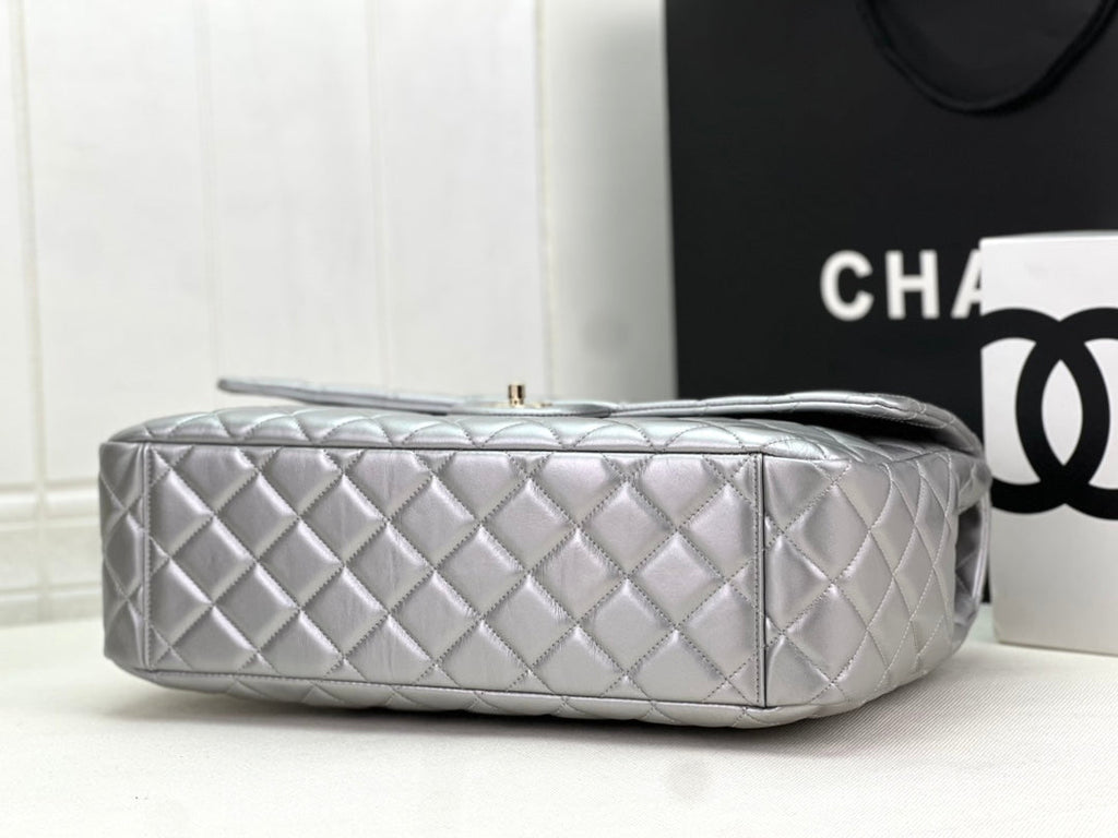 Chanel AS4661 MAXI Flap Cruise Bag Silver Lambskin Gold