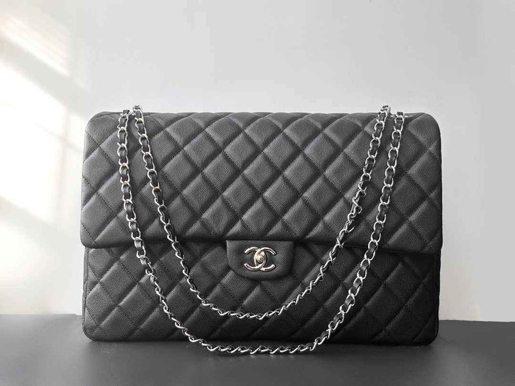 Chanel AS4661 MAXI Flap Cruise Bag Black Calfskin Silver