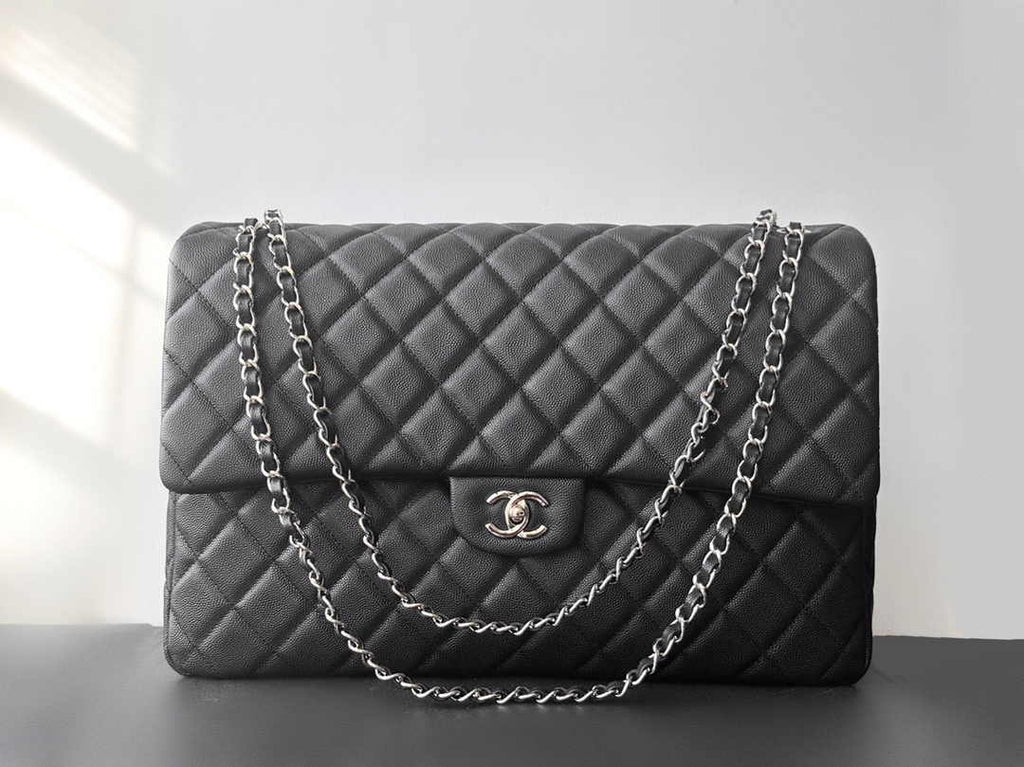 Chanel AS4661 MAXI Flap Cruise Bag Black Calfskin Silver