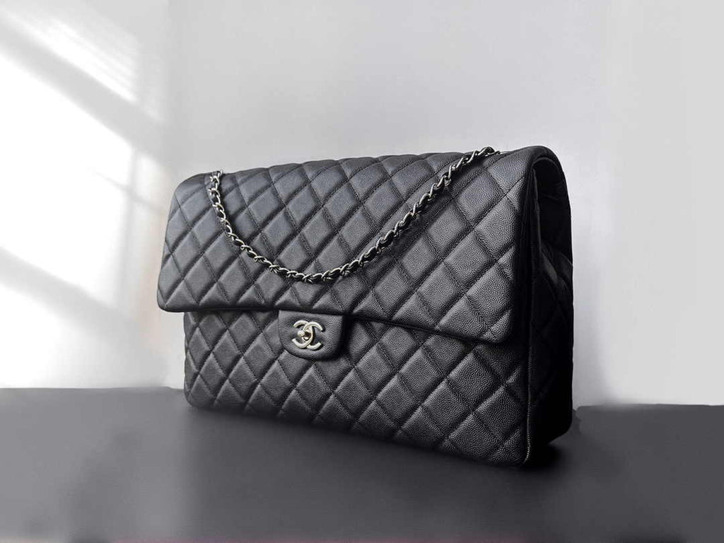 Chanel AS4661 MAXI Flap Cruise Bag Black Calfskin Silver