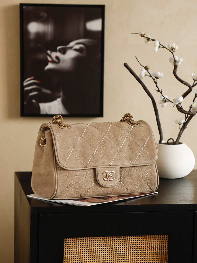 Chanel AS5280 Beige Suede Maxi Flap Bag